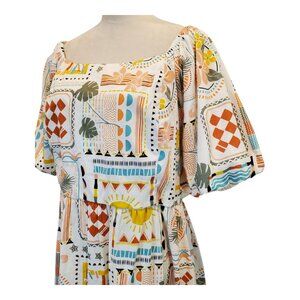 Boho Patchwork Print Maxi Dress - White & Multicolor